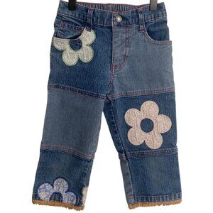Vintage Y2K 2000s Lee Patchwork Denim Jeans with Flower Appliques, Size 6